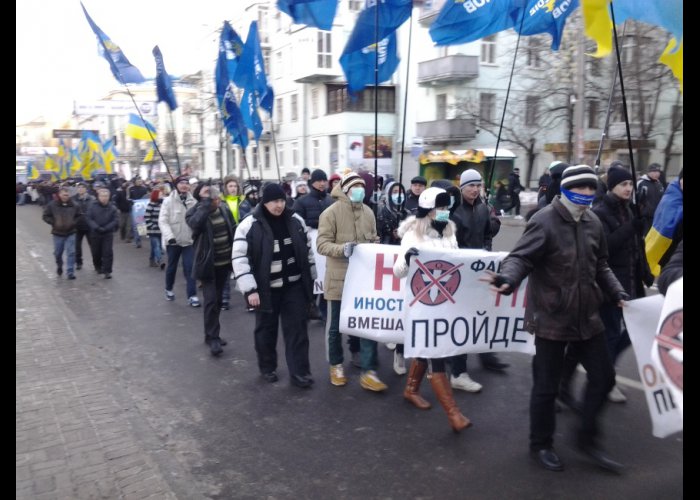 В Киеве наблюдается особое единение участников митинга в поддержку государственного курса