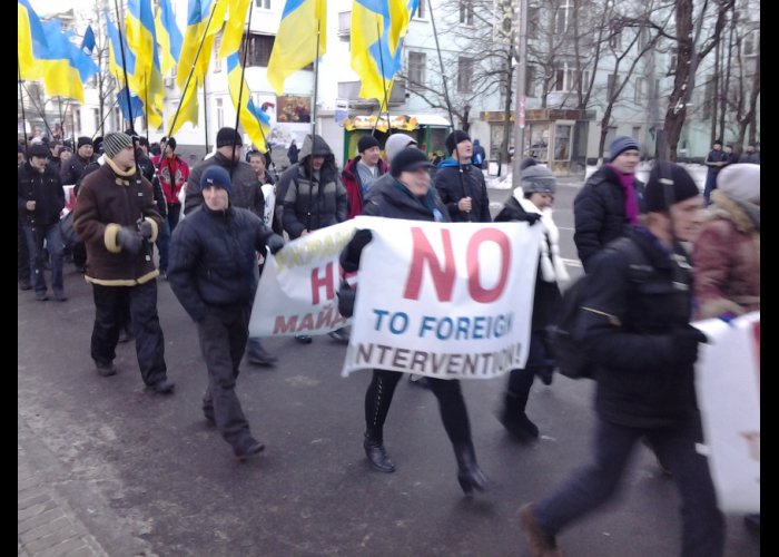 В Киеве наблюдается особое единение участников митинга в поддержку государственного курса